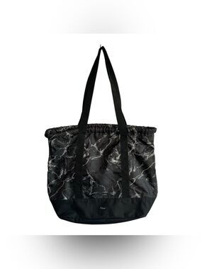 Thirty One Cinch Utility Tote Black Midnight Marble Reusable Double Strap